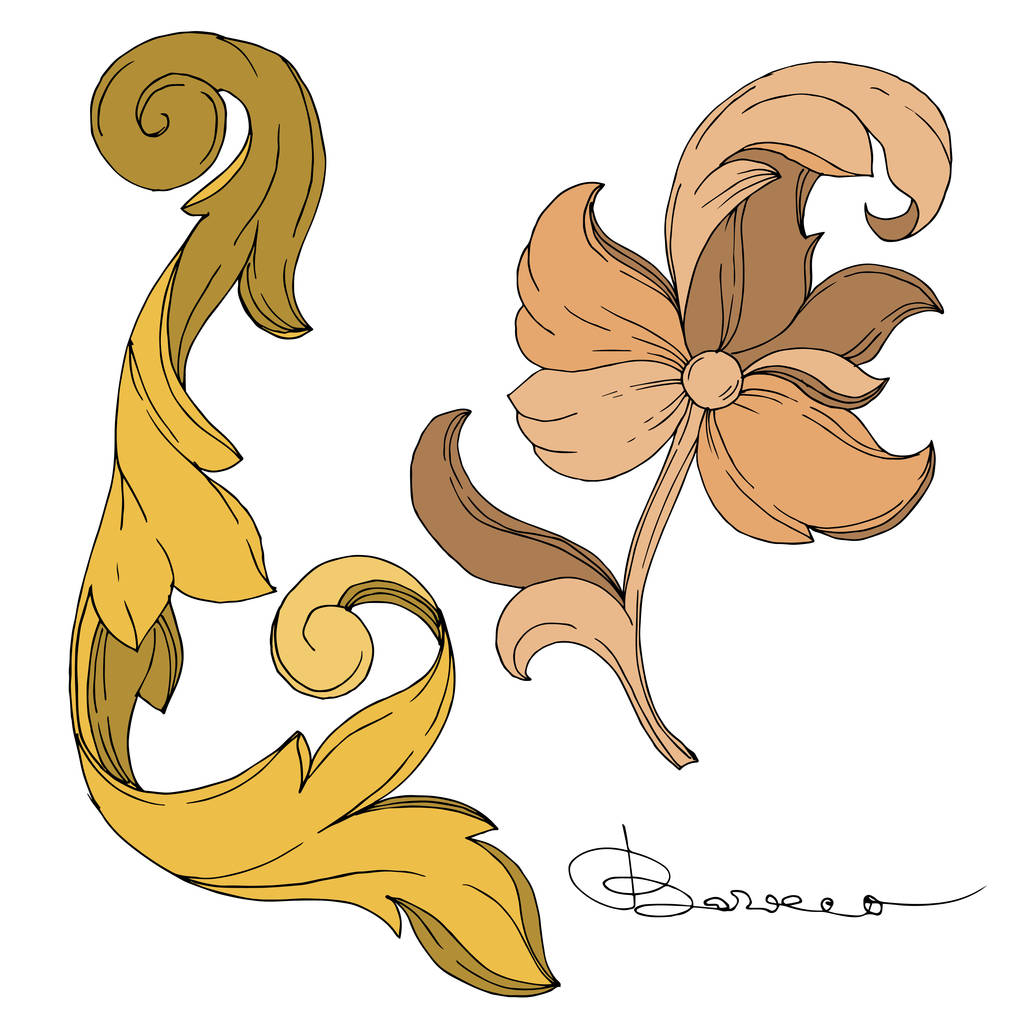 Vector Golden monogram bloemen ornament. Geïsoleerd ornament illustratie-element. Zwart-wit gegraveerde inktkunst. - Vector, afbeelding