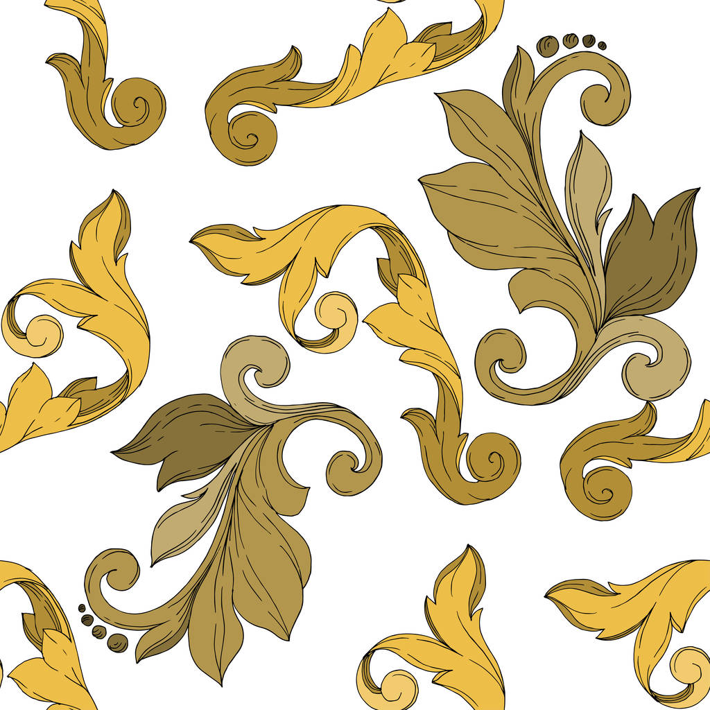 Vector Golden monogram floral ornament. Black and white engraved ink art. Seamless background pattern. - Vector, Image