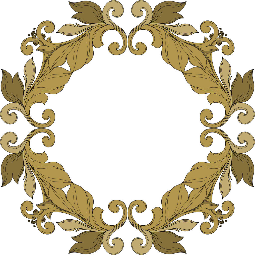 Vector Ornement floral monogramme doré. Encre gravée en noir et blanc. Cadre bordure ornement carré
. - Vecteur, image