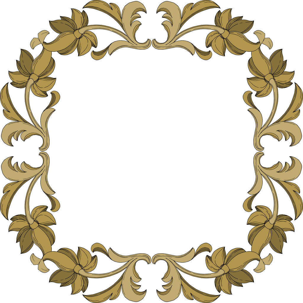 Vector Golden monogram bloemen ornament. Zwart-wit gegraveerde inktkunst. Frame rand ornament vierkant. - Vector, afbeelding