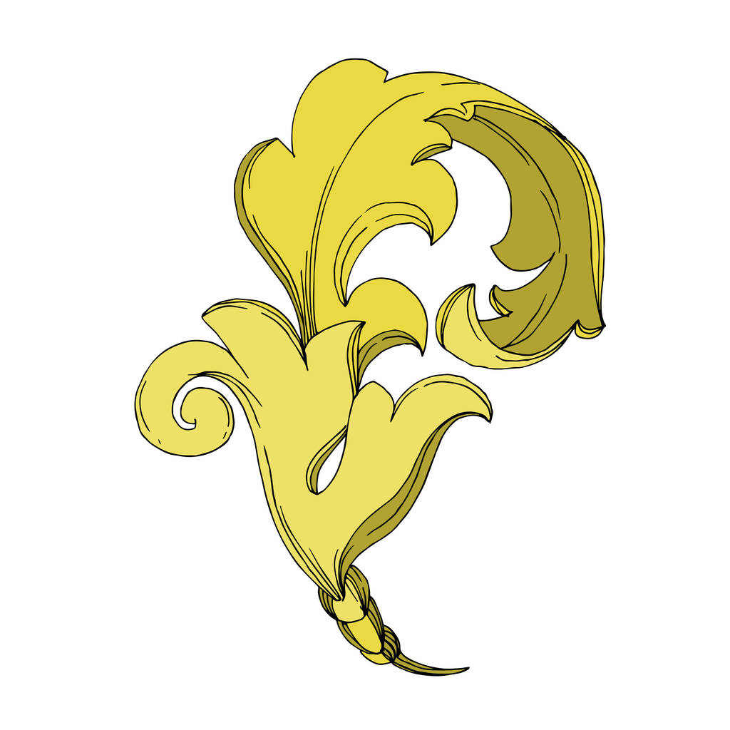 Vektör Altın Monogram Çiçek Süsü. Siyah beyaz işlemeli mürekkep sanatı. Ayrı bir süs çizimi ögesi - Vektör, Görsel