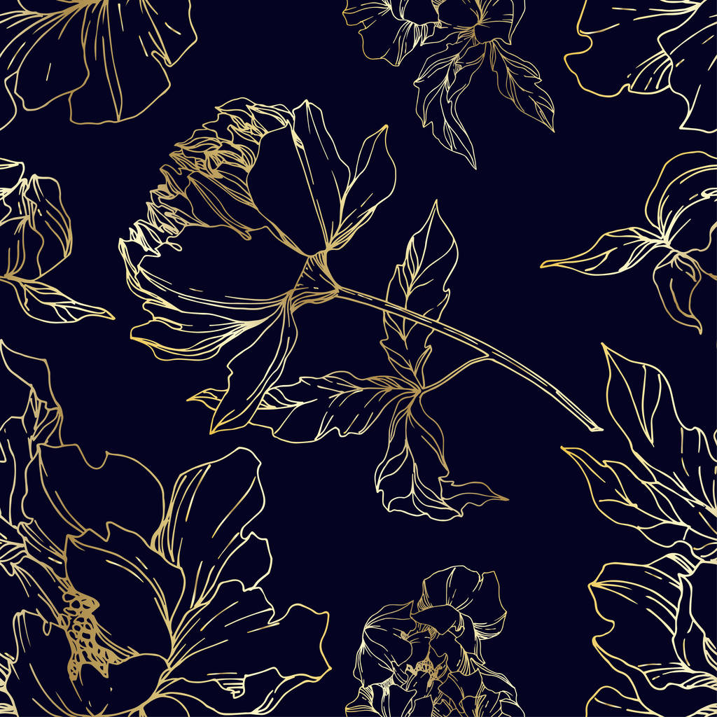 Fiori botanici floreali di Peonia Vettoriale. Bianco e nero inciso
  - Vettoriali, immagini
