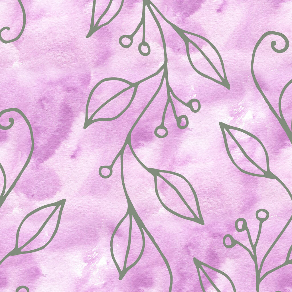 Floral μοτίβο χωρίς ραφή με ροζ κλαδιά και φύλλα. - Φωτογραφία, εικόνα