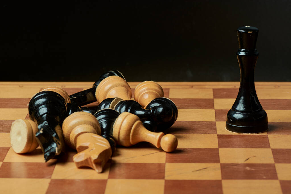 Μαύρο και άσπρο βασιλιά και ιππότης της εγκατάστασης σκάκι σε σκούρο φόντο - Φωτογραφία, εικόνα