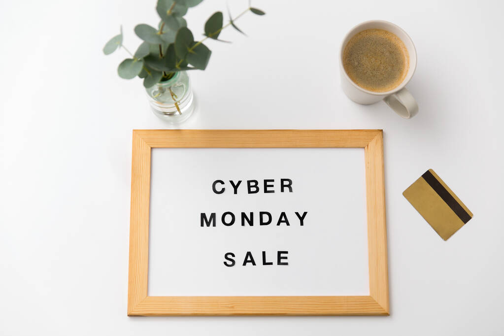 board with cyber monday sale words and credit card - Photo, Image