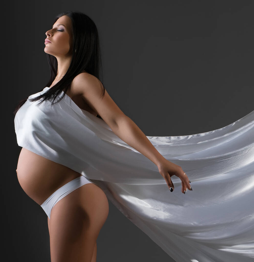 Beautiful pregnant brunette studio portrait - Photo, Image