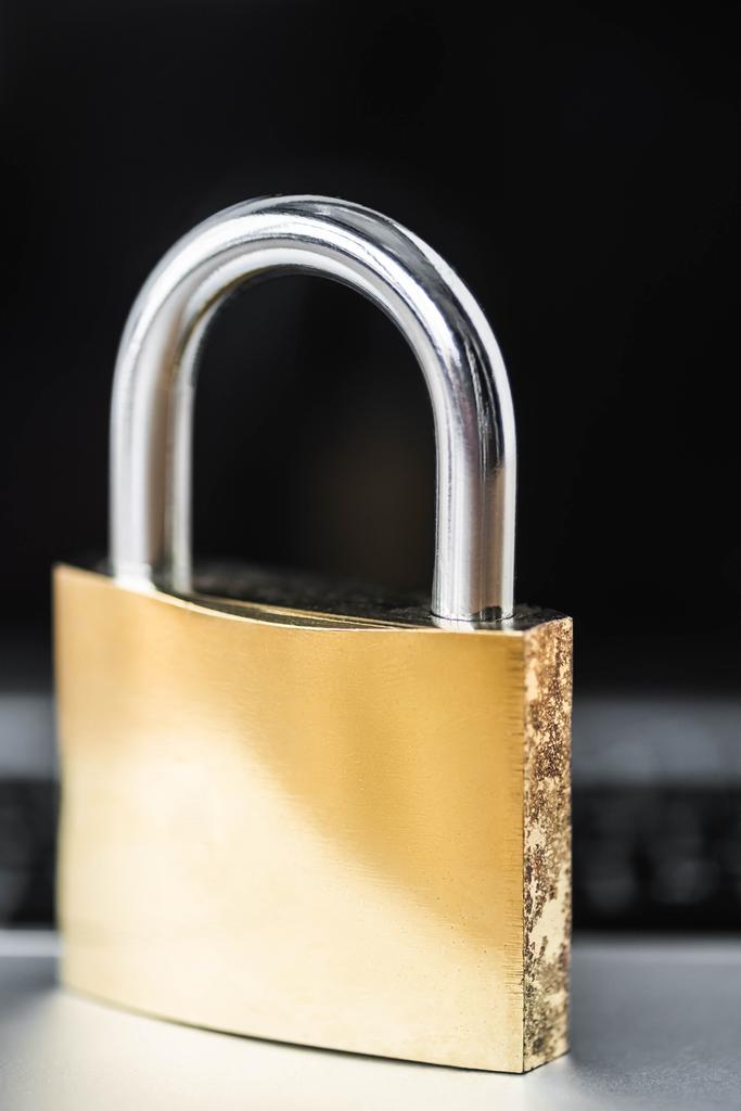 selective focus of metal padlock with copy space in office  - Photo, Image