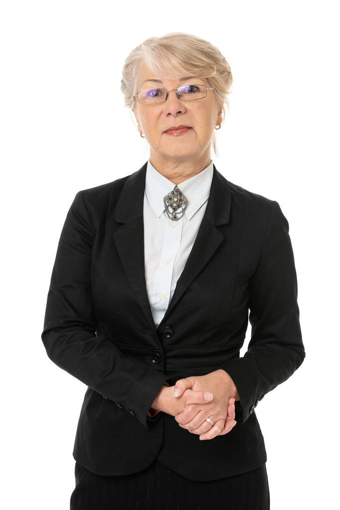 starszy biznes kobieta portret na biały odizolowane tło - Zdjęcie, obraz