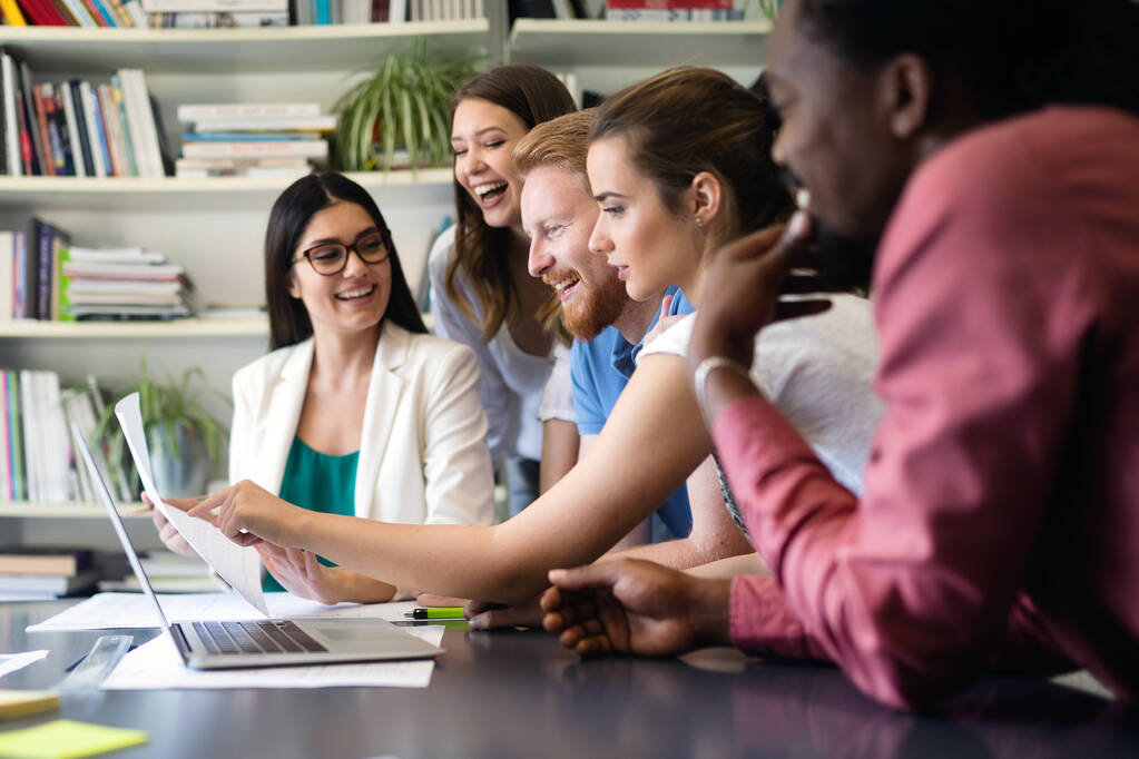Cheerful coworkers, business people in office during company meeting - Photo, Image