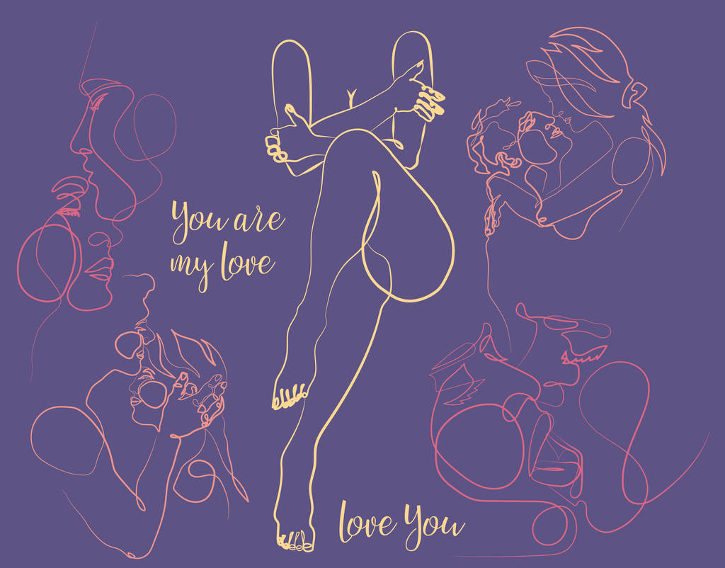 lijnen liefde banner met vrouwen, gewoon vector illustratie  - Vector, afbeelding