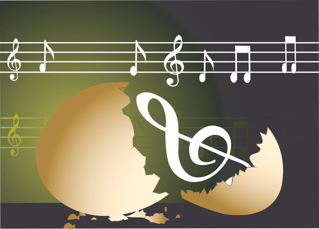 Музыкальные ноты в яичной скорлупе
 - Вектор,изображение
