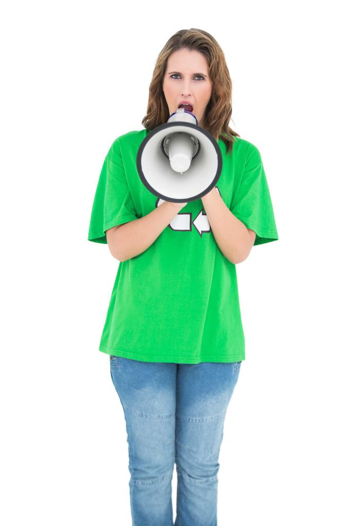 atraktivní ekologický aktivista křičí v megafon - Fotografie, Obrázek