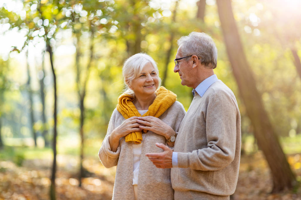 feliz pareja de ancianos en el parque de otoño - Foto, imagen