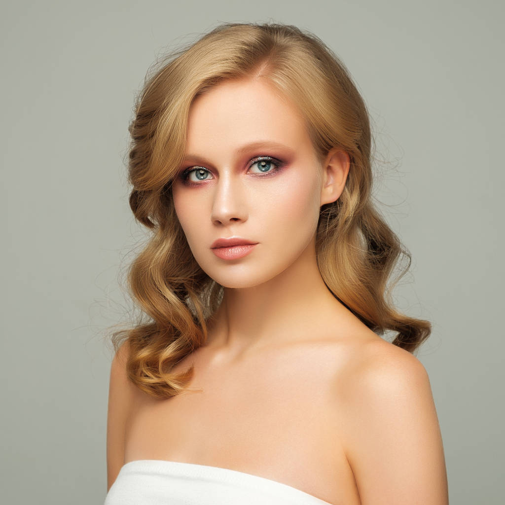 Retrato de moda de una mujer joven con un maquillaje de ojos brillantes y
 - Foto, Imagen