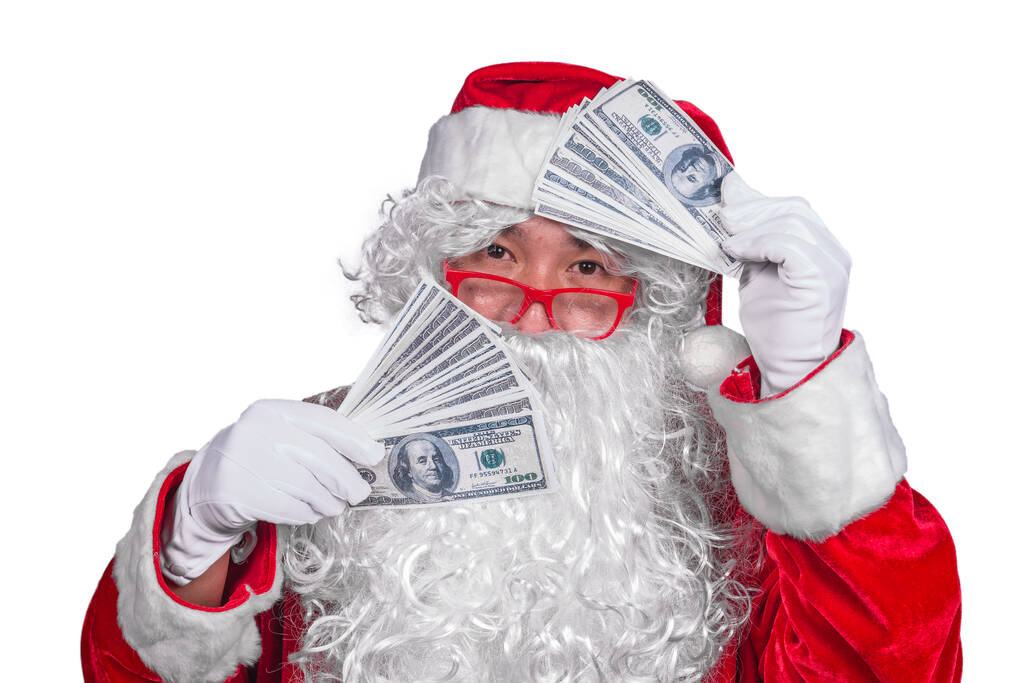 Santa Claus tiene mucho dinero dólar
 - Foto, imagen