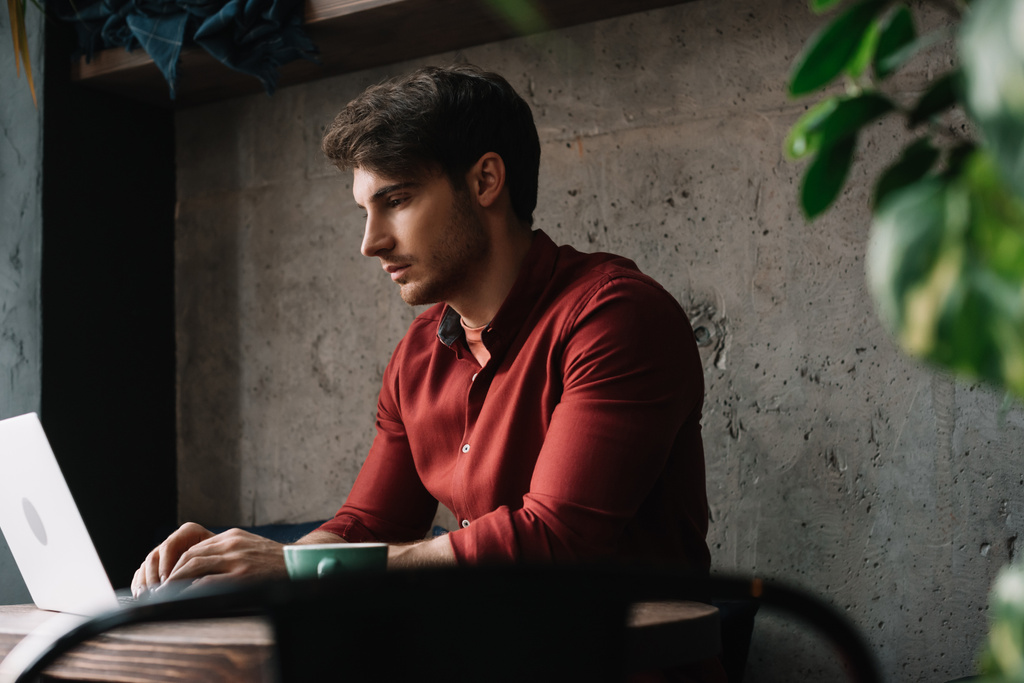 jonge freelancer werkt op laptop in coffeeshop - Foto, afbeelding