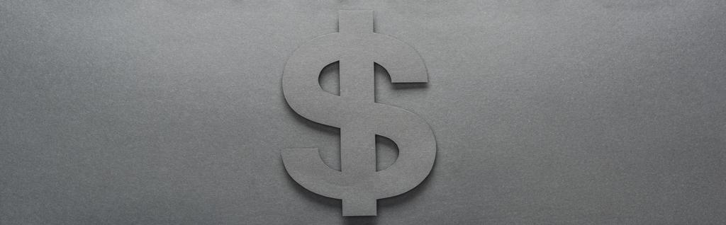vista superior del signo del dólar sobre fondo gris con sombra, plano panorámico
 - Foto, Imagen