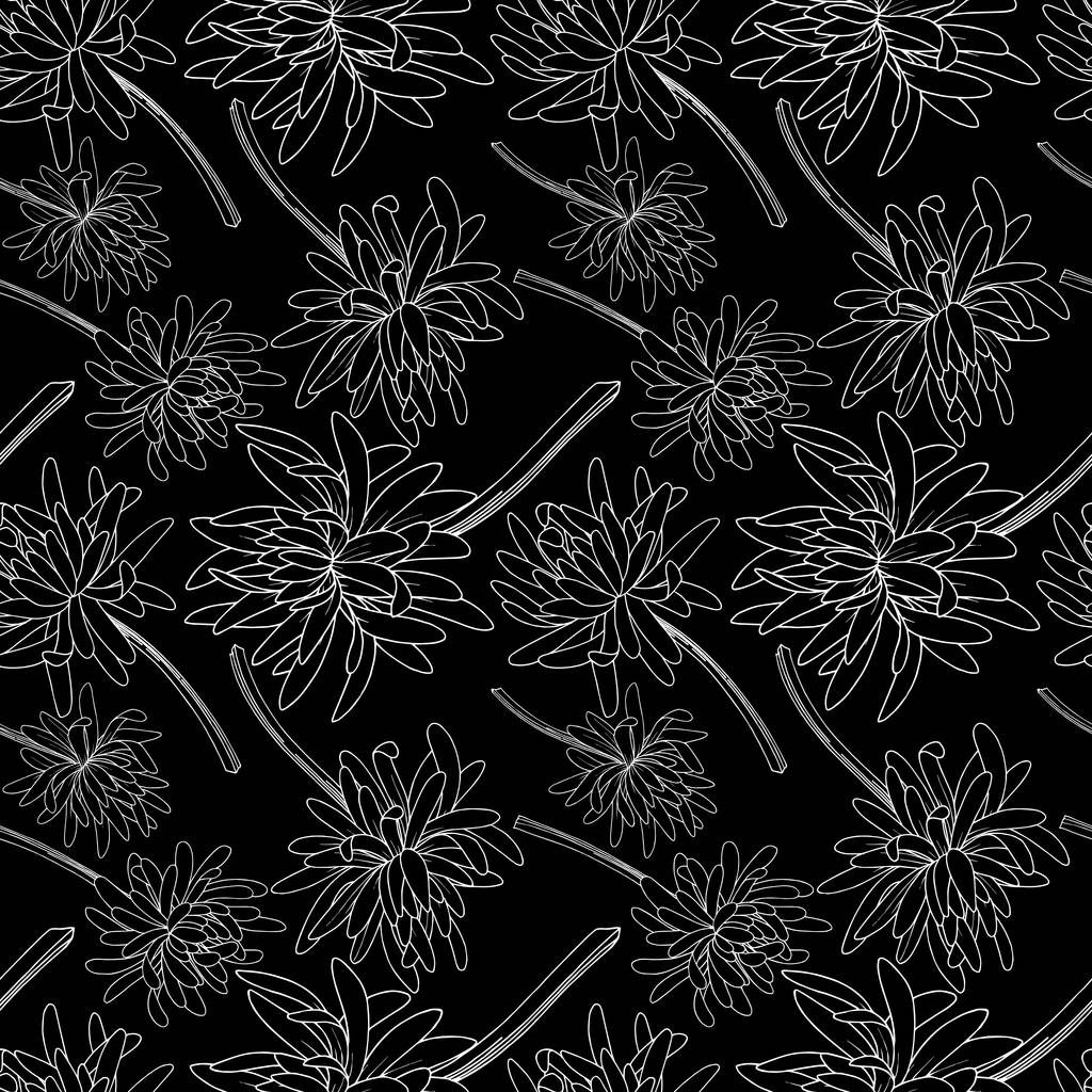 Vector Chrysanthemum floral botanical flower. Black and white engraved ink art. Seamless background pattern. - Vector, Image