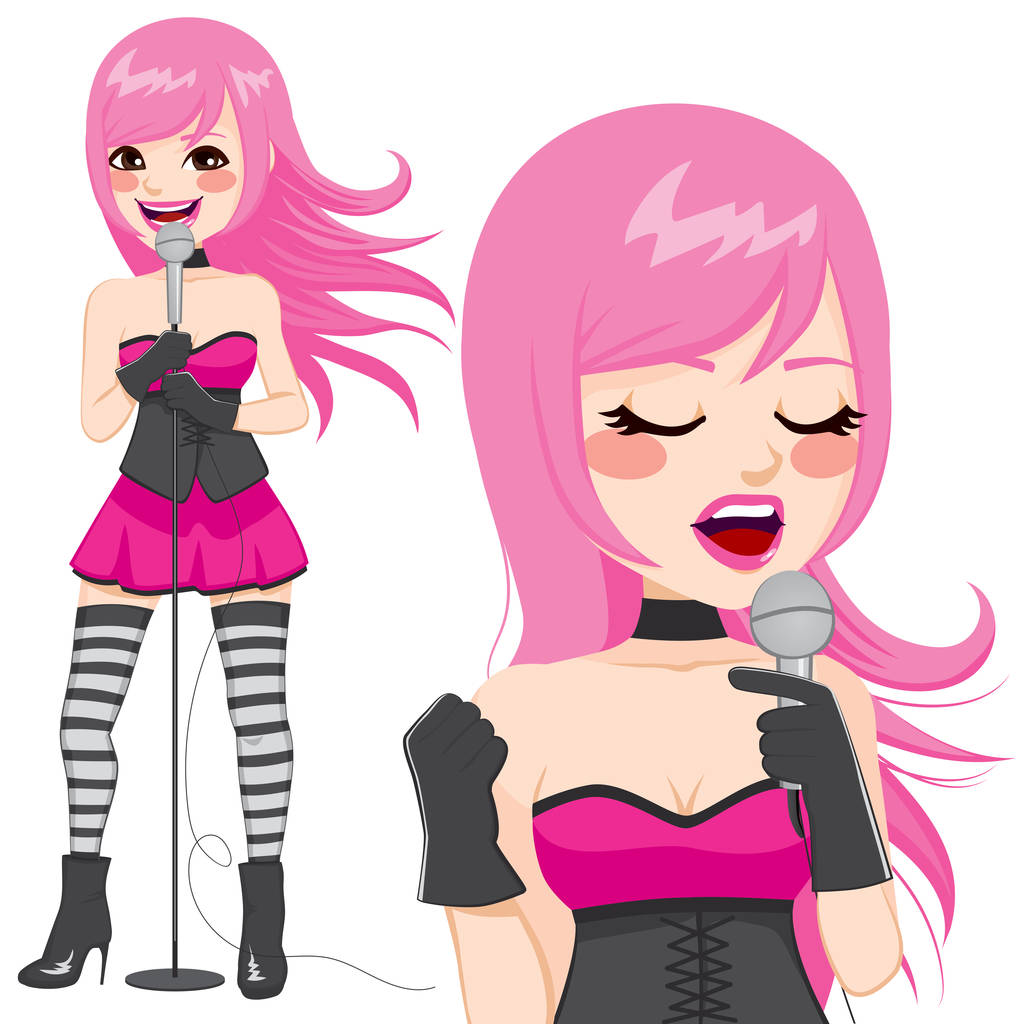 Punk-Rock-Sängerin mit rosa Haaren - Vektor, Bild