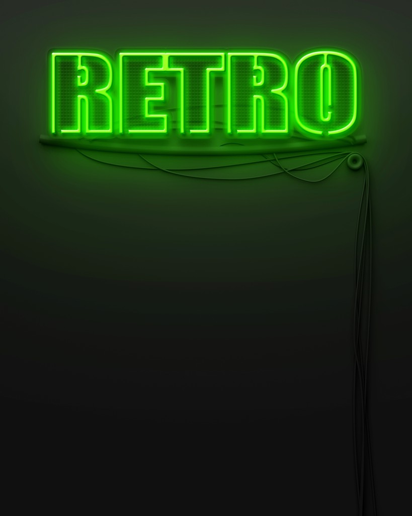 Sinal brilhante de néon com palavra Retro, copyspace
 - Foto, Imagem