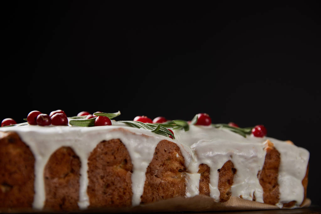 традиційний різдвяний торт з журавлиною ізольований на чорному
 - Фото, зображення