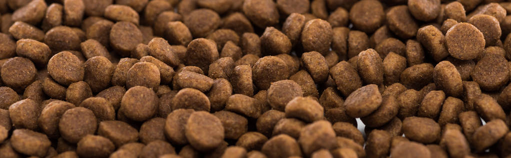 brown dry pet food background with copy space, panoramic shot - 写真・画像
