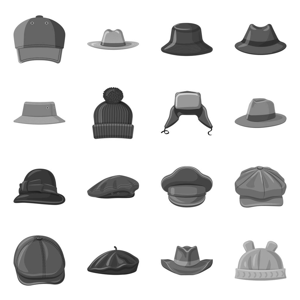 Projeto vetorial de chapelaria e logotipo da tampa. Coleção de chapéus e acessórios símbolo de estoque para web
. - Vetor, Imagem