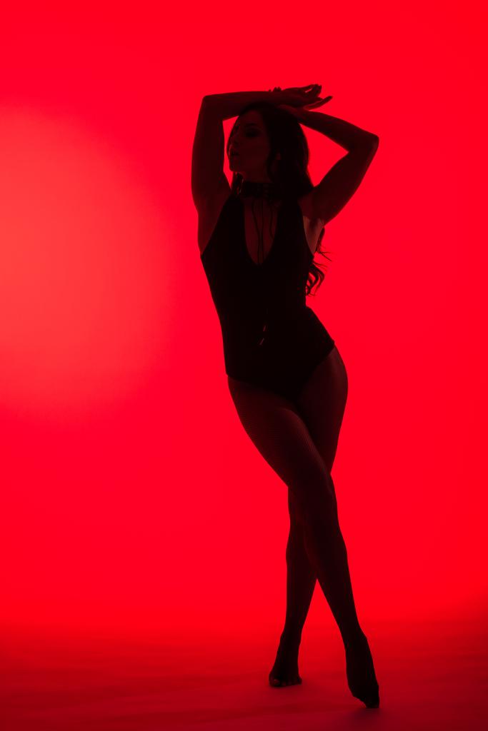 silhouette of beautiful sensual girl, isolated on red - Photo, Image