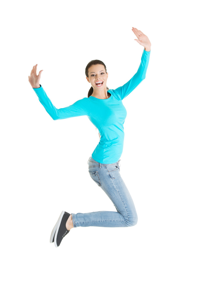 mutlu genç kadın atlama - Fotoğraf, Görsel