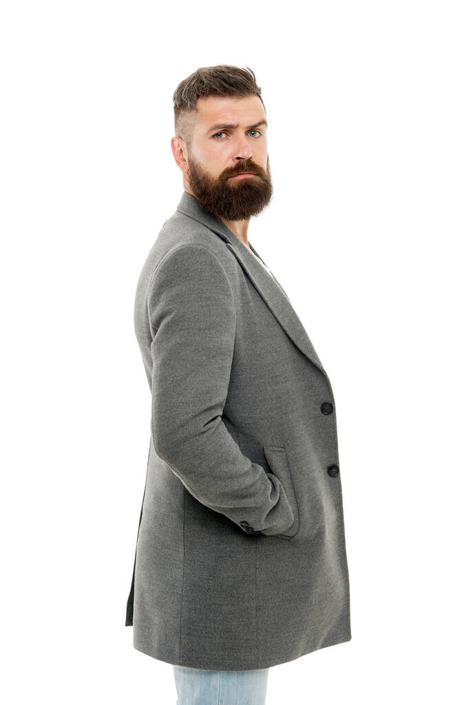 Випадкова куртка ідеально підходить для будь-якого випадку. Відчуваю себе комфортно в натуральному одязі. Простий і випадковий. Випадкове вбрання. Чоловічий одяг і концепція моди. Чоловік бородатий хіпстер стильний модний піджак
 - Фото, зображення