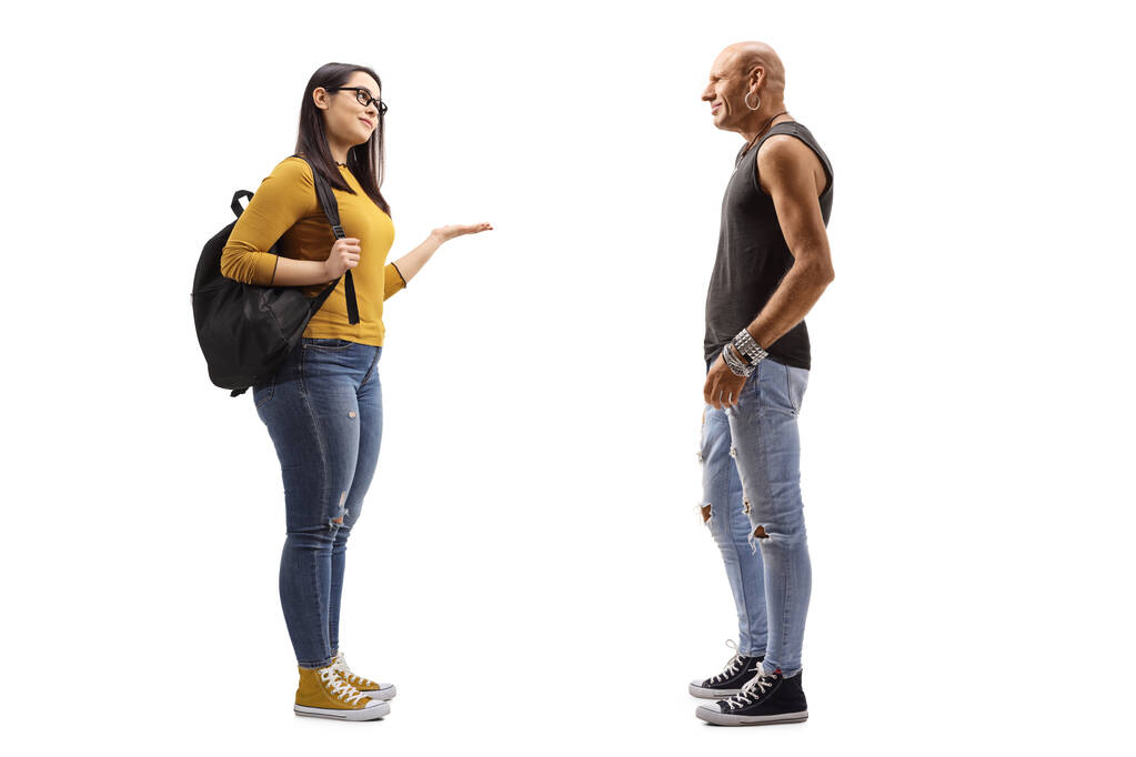 Muž hipster a studentka vedou konverzaci - Fotografie, Obrázek