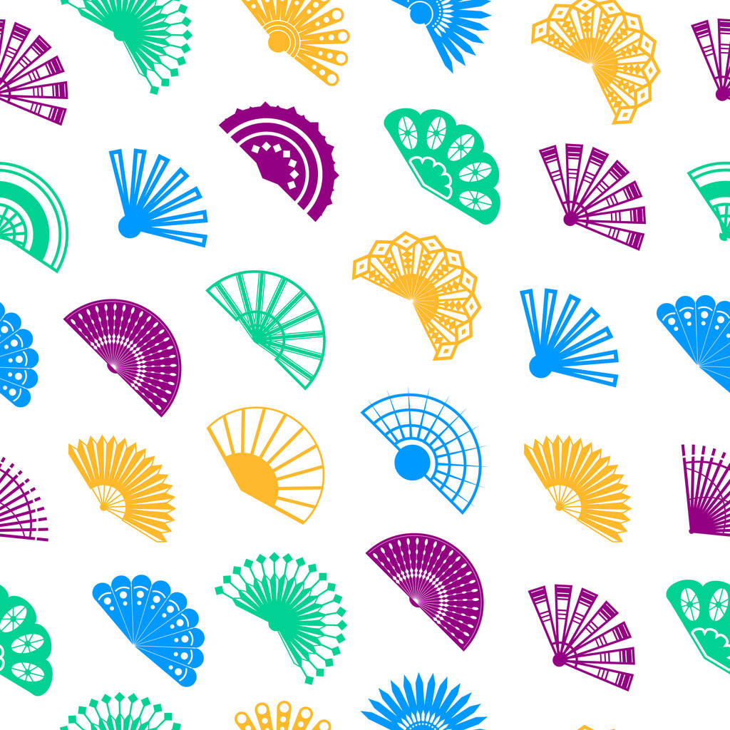 Hand Fan Signs Thin Line Seamless Pattern Background. Vector - Vector, Image