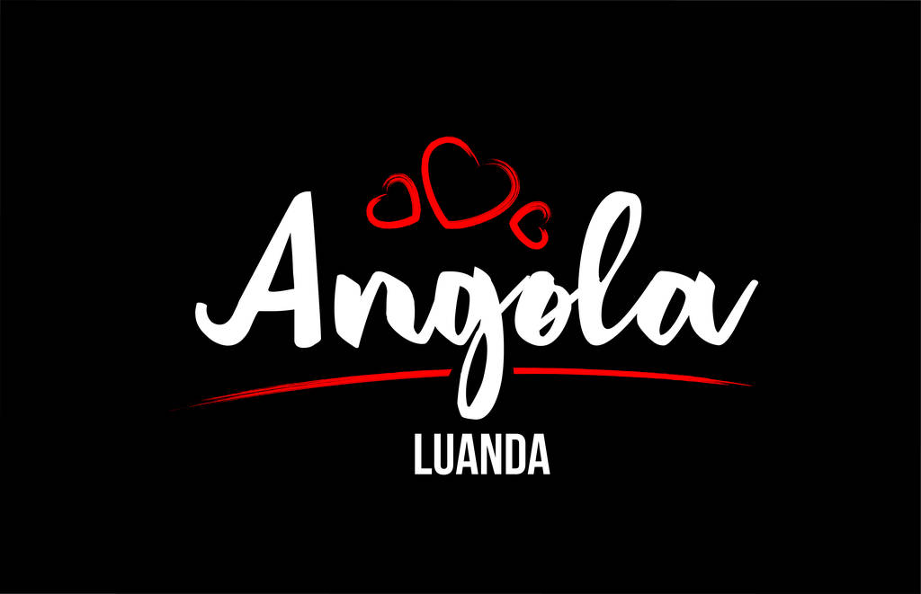 Angola país sobre fondo negro con corazón de amor rojo y su c
 - Vector, imagen