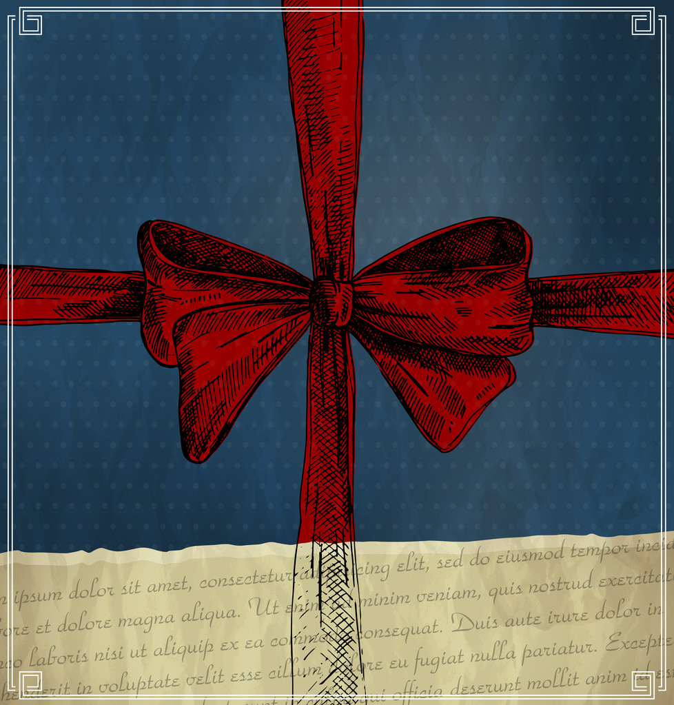 Tarjeta de felicitación con lazo rojo en estilo retro
 - Vector, imagen