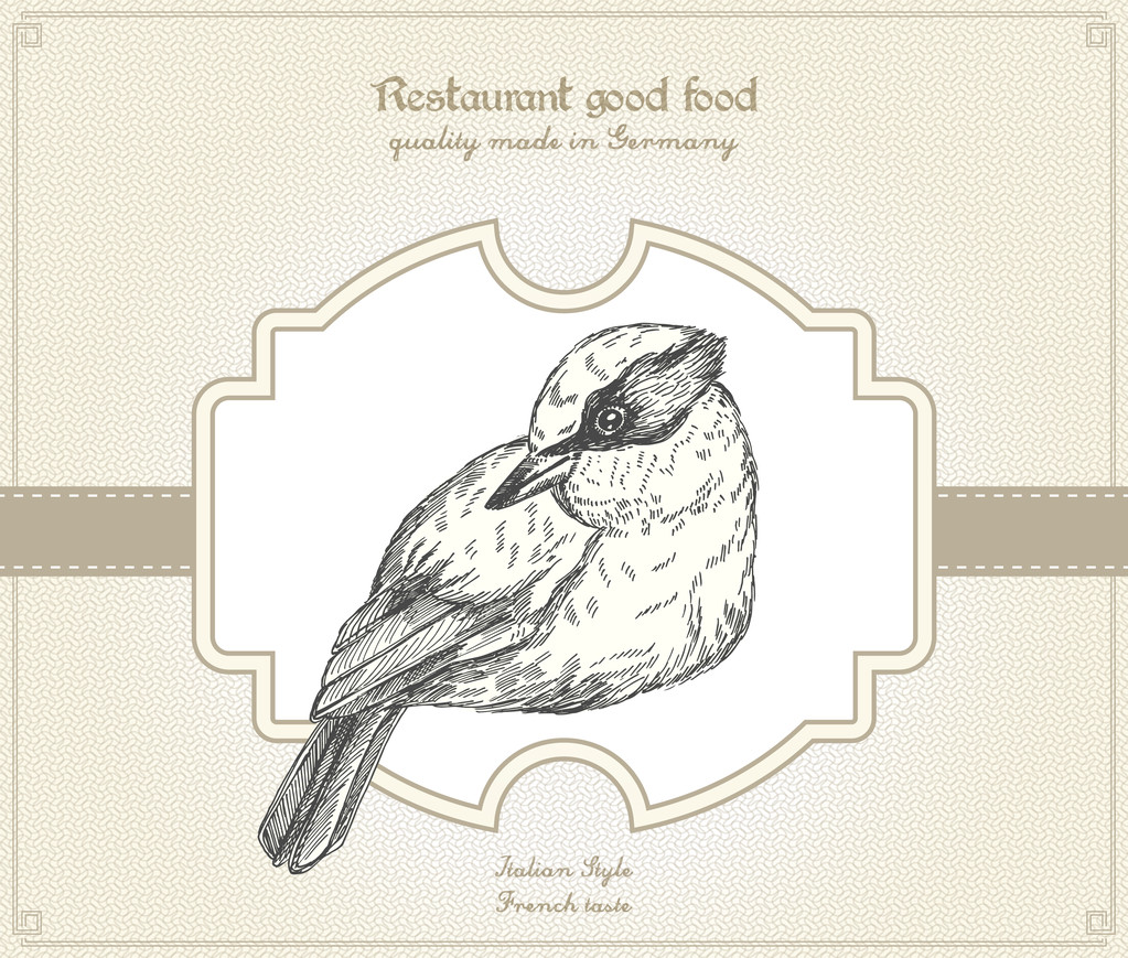 Cartão de restaurante estilo retro com pássaro
 - Vetor, Imagem