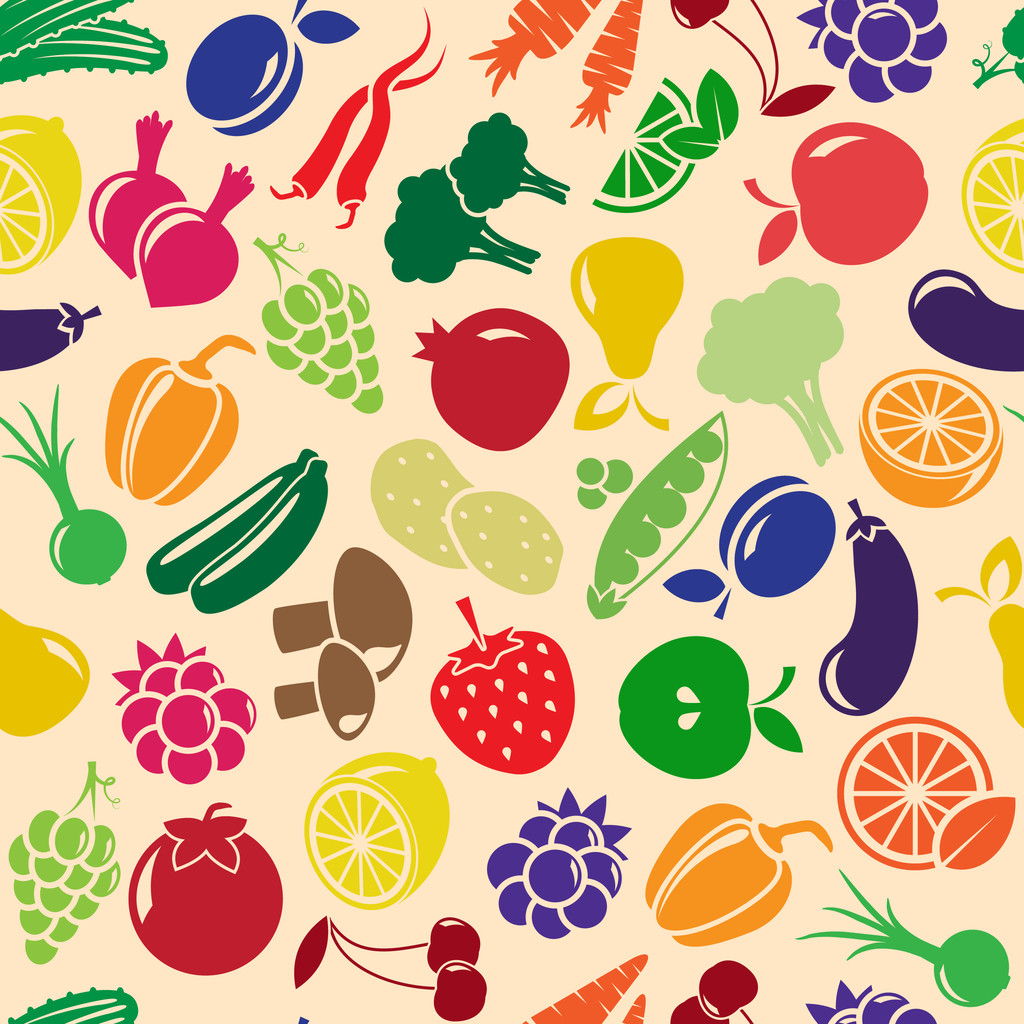 Fondo sin costura vectorial con frutas y verduras
 - Vector, Imagen