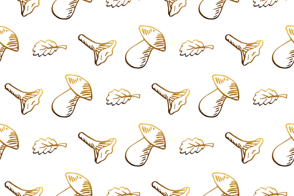 Seamless pattern hand drawn doodle mushrooms on white background - Vector, Image