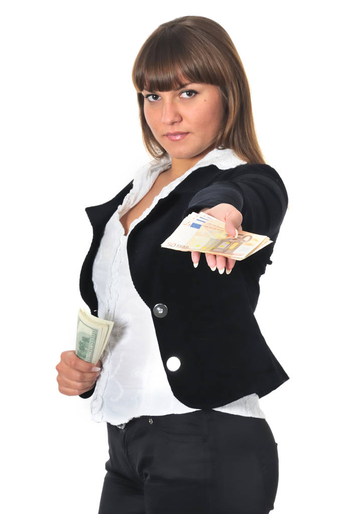 Женщина выигрывает и получает наличные деньги
 - Фото, изображение