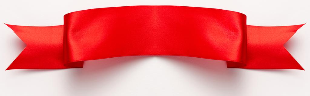 panoramic shot of red and satin ribbon on white  - Photo, Image