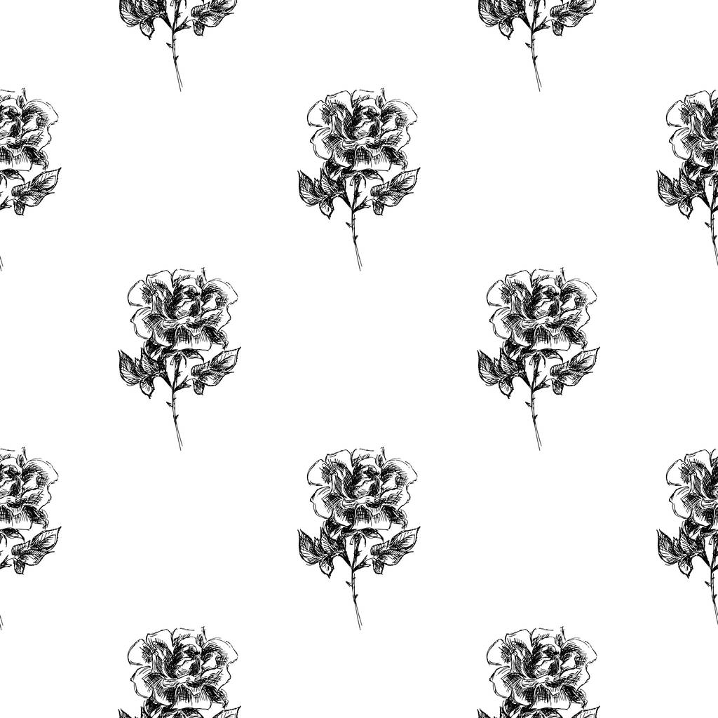 白地に孤立した抽象的なバラの花のシームレスなフリーハンドパターン。ベクターの花のイラスト。かわいい人形現代的な孤立した要素。概要. - ベクター画像