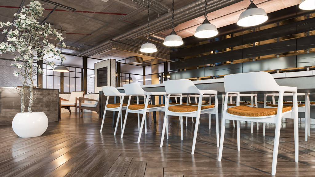 Tavolo da banchetto nello spazio ristorante, interior design realistico rendering 3d
 - Foto, immagini