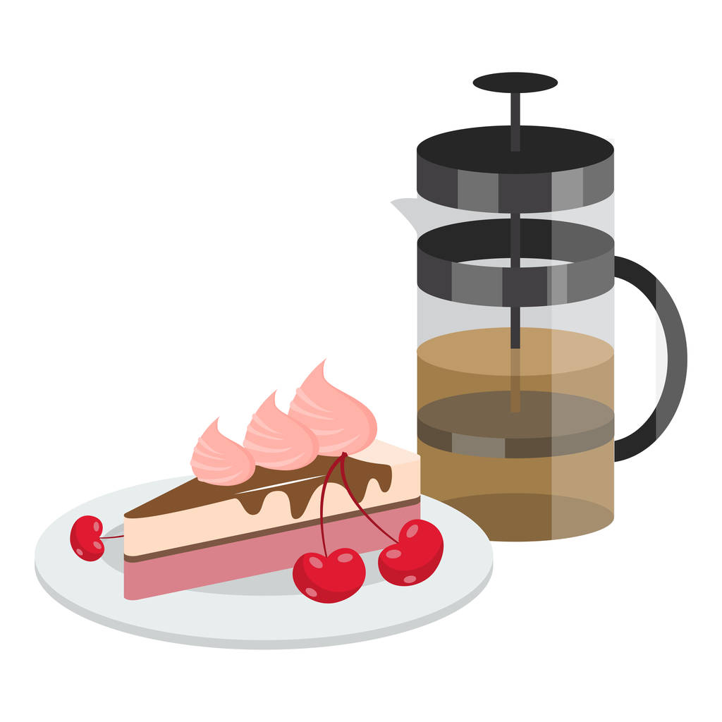Завтрак с кусочком торта и векторной иллюстрацией чая
 - Вектор,изображение