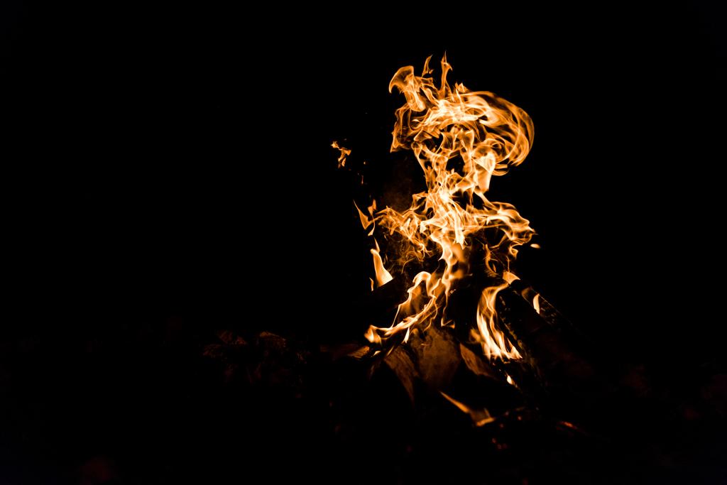 houtblokken branden in kampvuur geïsoleerd op zwart - Foto, afbeelding