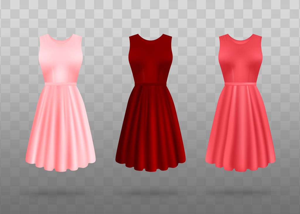 Punainen ja pinkki mekko sarja - realistinen vektori kuva eristetty läpinäkyvä tausta
 - Vektori, kuva