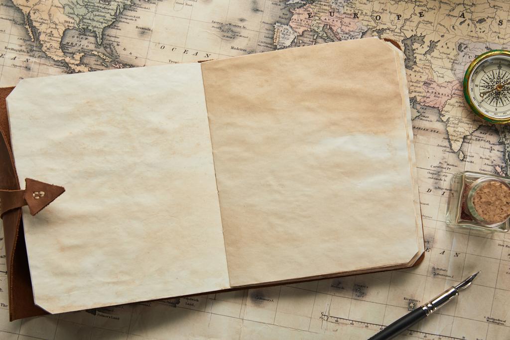 Top View Of Vintage Blank Notebook With Free Stock Photo and Image