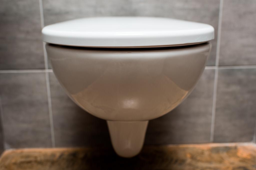vista de cerca del inodoro limpio de cerámica con tapa en el baño moderno
  - Foto, Imagen