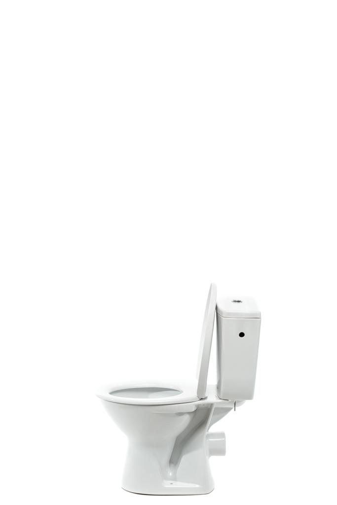 vista lateral do vaso sanitário cerâmico moderno limpo isolado em branco
 - Foto, Imagem