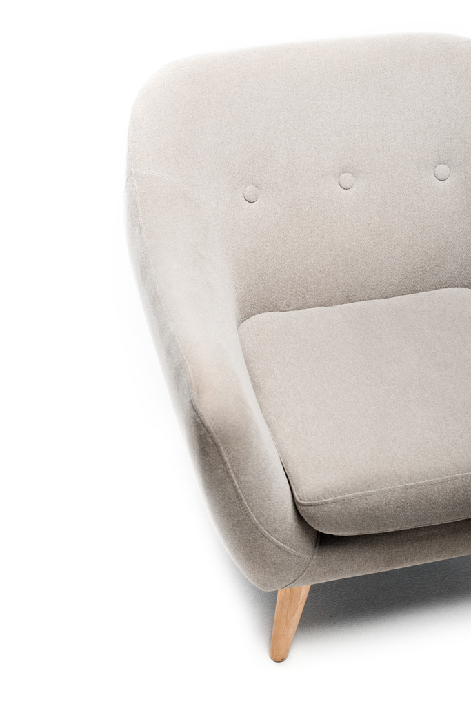 vue rapprochée du fauteuil moderne gris confortable sur fond blanc
 - Photo, image
