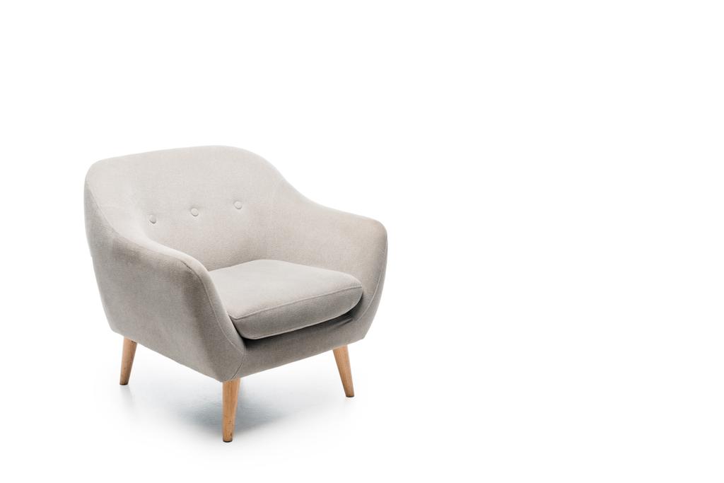 kényelmes szürke modern fotel fehér háttér - Fotó, kép