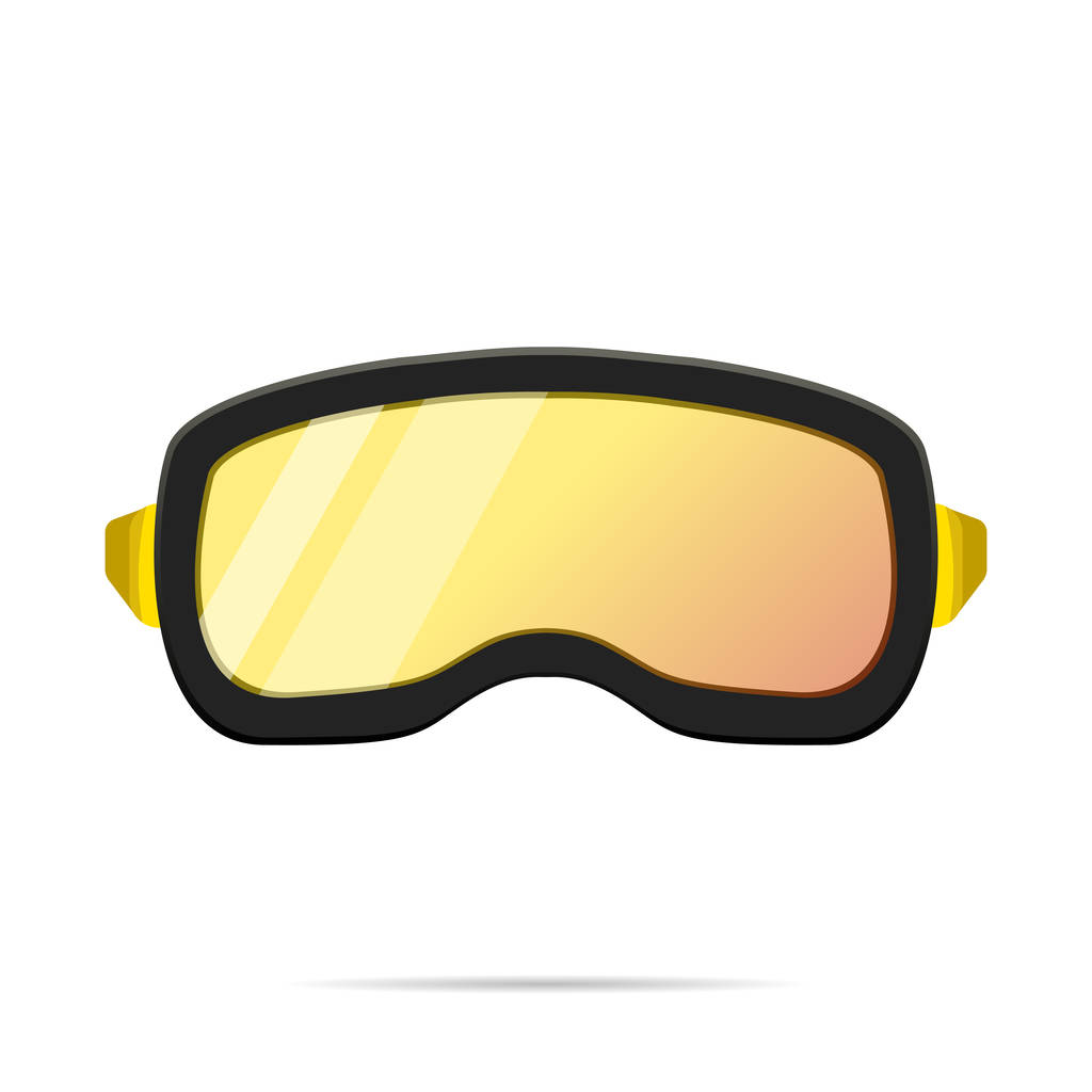 Ski- und Snowboardbrille gelb, Winterbrille Aktivitätsausrüstung. Extremsport Aktienvektorabbildung auf weißem isolierten Hintergrund. - Vektor, Bild